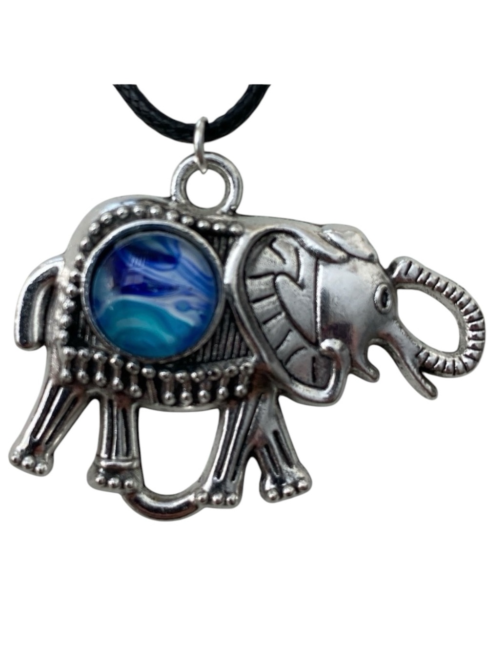 Hand Crafted Fluid Art Necklace Blue Green Elephant Pendant by Svetlana Yeung